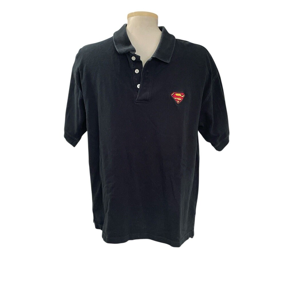 Vintage Y2K Superman Polo Mens Size Medium Short Sleeve DC Warner Bros Shirt